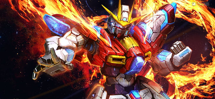 Gundam Build Fighters Try, Mobile Suit Gundam, fire, HD wallpaper