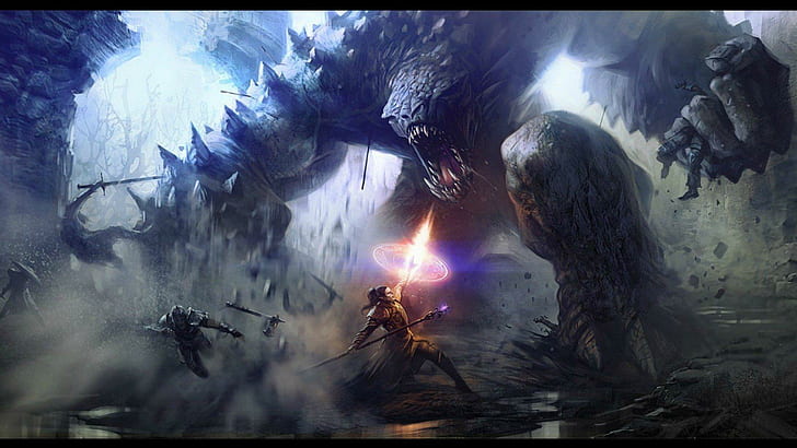 Video Games Monsters Fight Fantasy Art Battles Warriors Picture Gallery, HD wallpaper