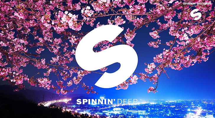 SPINNIN RECORDS, Spinn Deep logo, Music, Night, Spring, Blossom, HD wallpaper