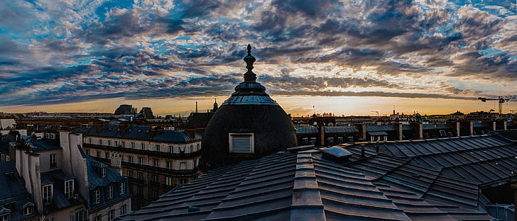 rooftops, Paris, clouds, city, France