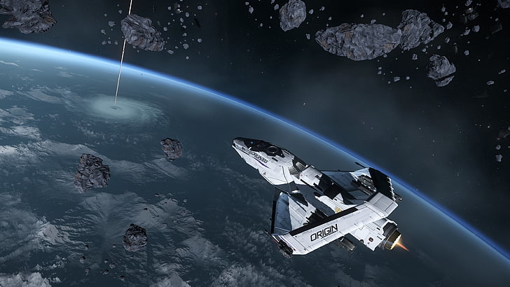 white and black Origin space shuttle, Star Citizen, Origin 300i
