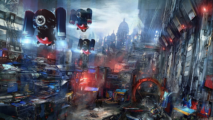 HD cyberpunk robot city wallpapers