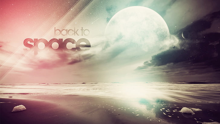 Back to Space wallpaper, universe, digital art, space art, typography