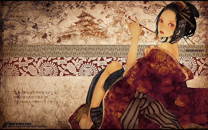 Japan, geisha, women, fantasy girl, artwork, one person, clothing, HD wallpaper