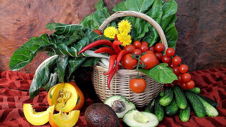 tomato, food, vegetable, produce, vegetables, pepper, diet, HD wallpaper