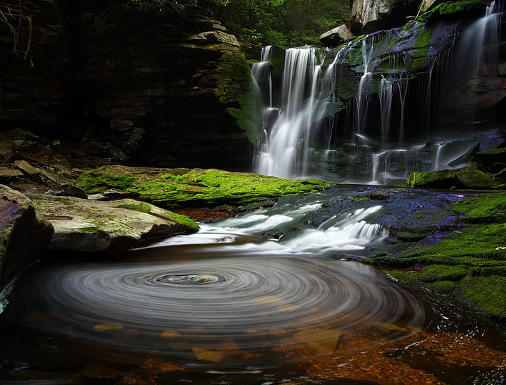 time lapse photography of waterfalls, Swirling, Pool, blackwater  falls  state  park, HD wallpaper