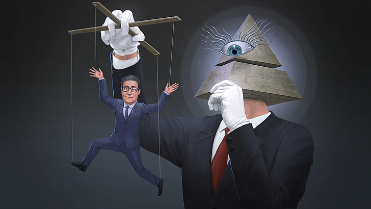 John Oliver, The Great Awakening, puppets, Pyramid Head, Illuminati