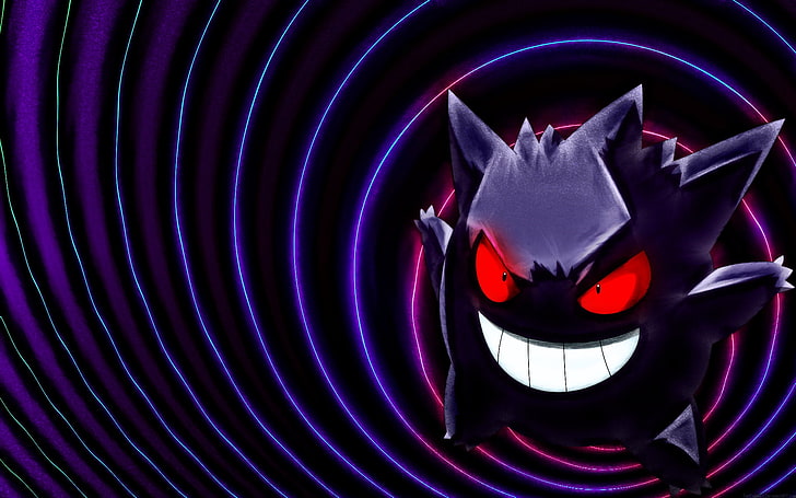 Pokemon Gengar digital wallpaper, Pokémon, black, purple, ghost