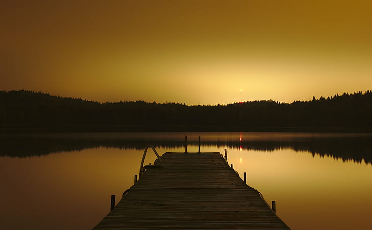 silhouette of brown wooden dock, Pier, Dual, ISO, HDR, dead pixels, HD wallpaper