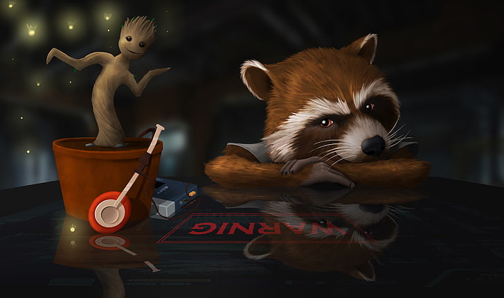 Guardian of the Galaxy Groot and Rocket Raccoon vector art, guardians of the galaxy