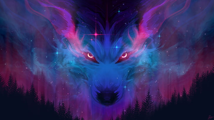 JoeyJazz, wolf, nebula, HD wallpaper