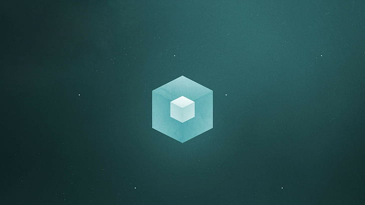 hex blue icon, minimalism, cube, abstract, digital art, Fez, no people, HD wallpaper