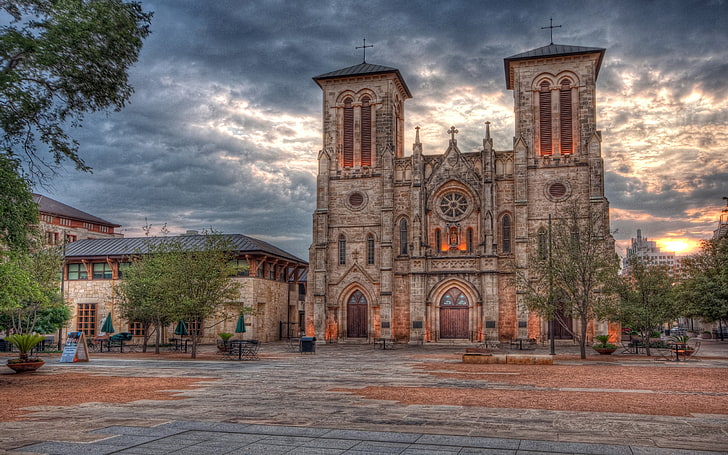 HDR, sky, cityscape, church, sunset, Cathedral of San Fernando
