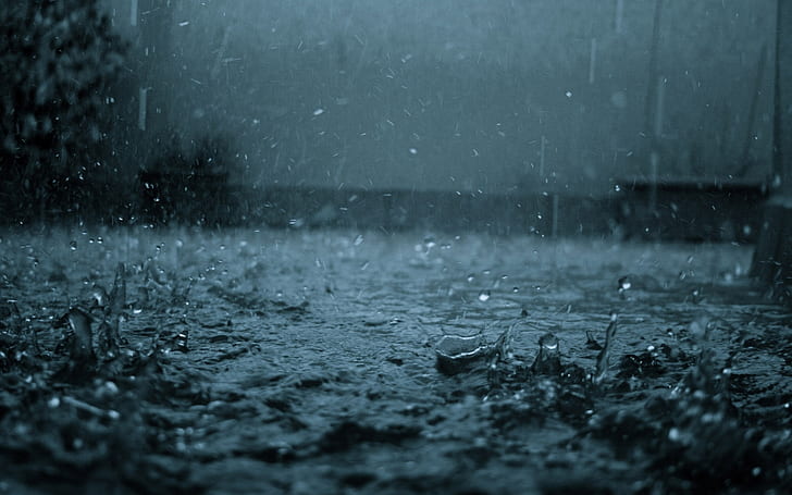 downpour, drops, rain, rainfall, splash, water, HD wallpaper