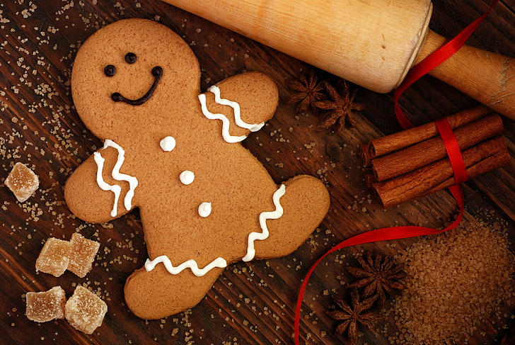 Gingerbread cookie, winter, food, New Year, cookies, Christmas, HD wallpaper