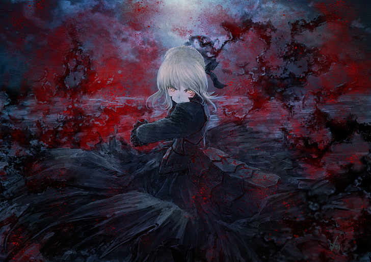 Type-Moon, Fate Series, Saber Alter, anime girls, dark, one person