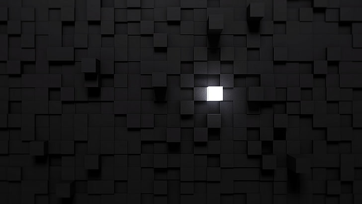 cube lights blender minimalism black white, full frame, backgrounds, HD wallpaper