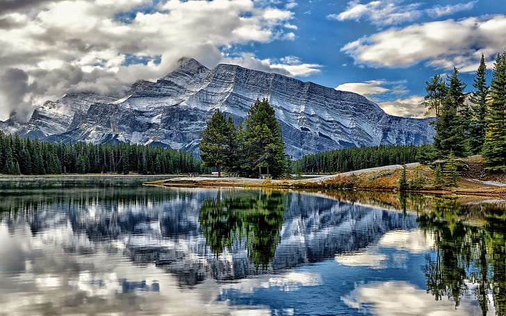 Vermillion Lakes, Banff National Park, Alberta, Canada, mountains, trees, HD wallpaper