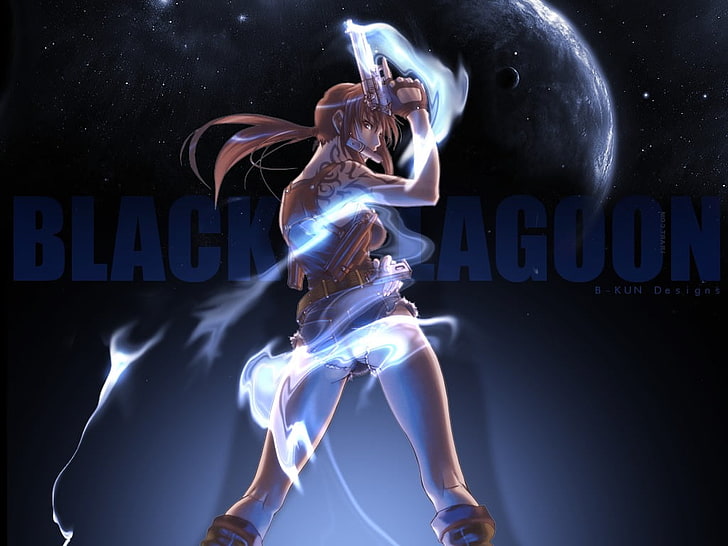 brown haired anime character, Black Lagoon, Revy, illuminated