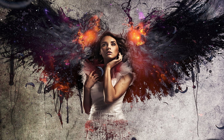 women wings fallen angel fire artwork photomanipulations 1920x1200  People Girl HD Art