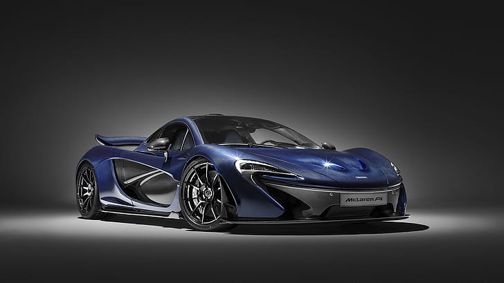 McLaren P1, car, vehicle, simple background, spotlights, blue cars, HD wallpaper