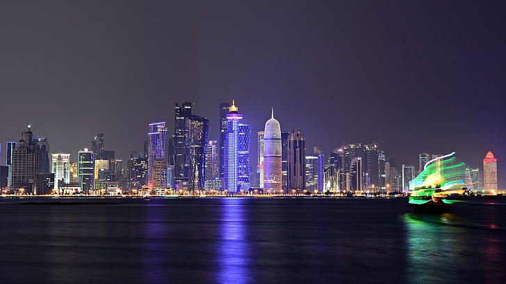 Qatar Dhows Towers Doha Bay Corniche Hd Desktop Wallpapers For Computers Laptop Tablet And Mobile Phones 5200×2925, HD wallpaper