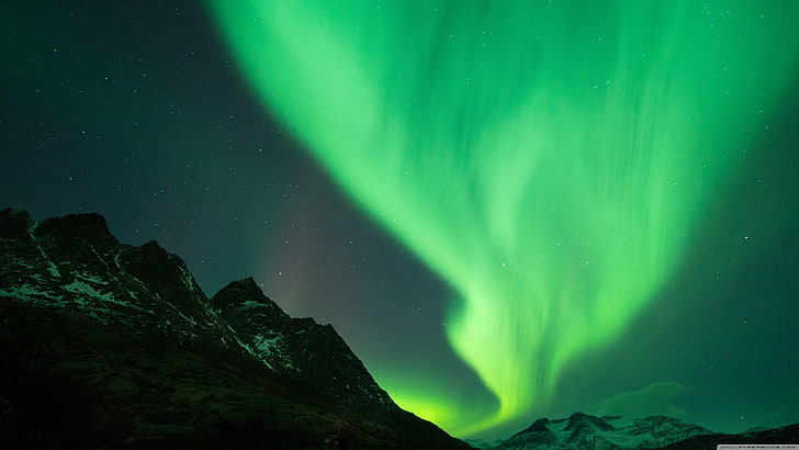 Aurora Borealis, aurorae, mountains, nature, landscape, night, HD wallpaper