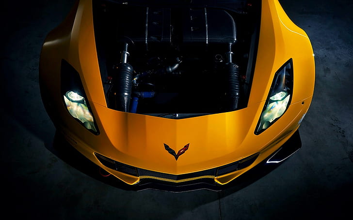 Chevrolet Corvette Stingray yellow supercar front view, HD wallpaper