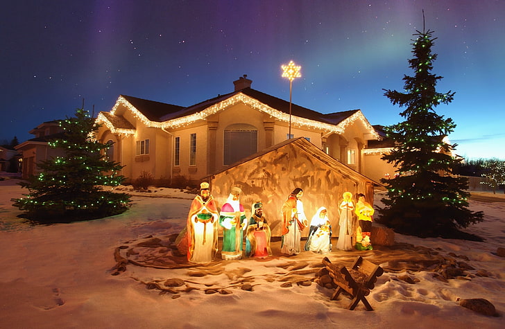 Outdoor Christmas Nativity Scene, The Nativity outdoor figurine set, HD wallpaper
