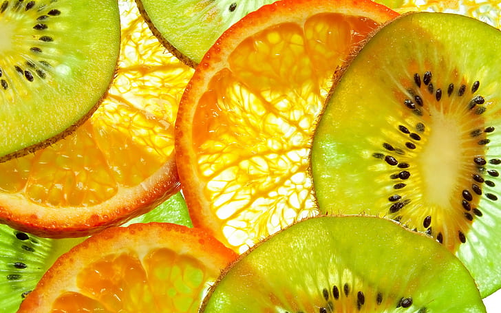 Fruit, kiwi and oranges, HD wallpaper