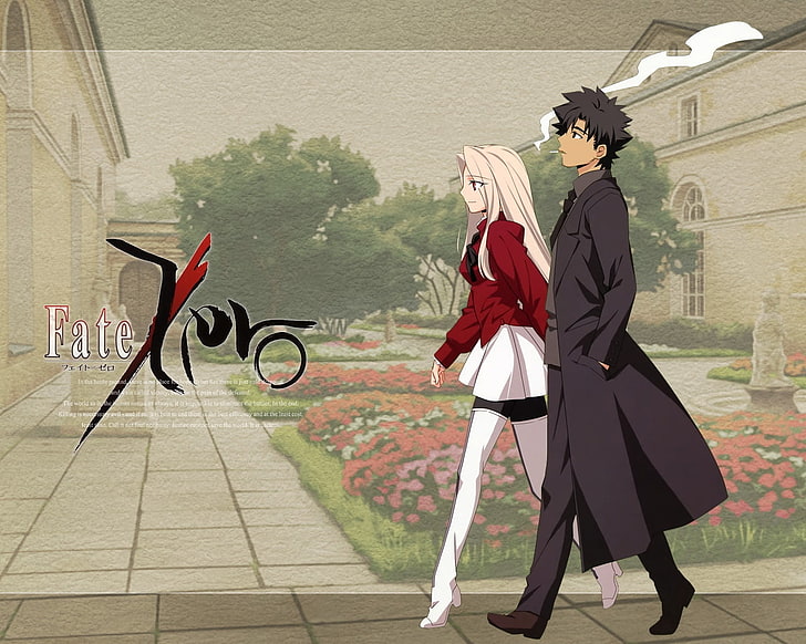 woman and man anime character, fate zero, boy, girl, walking