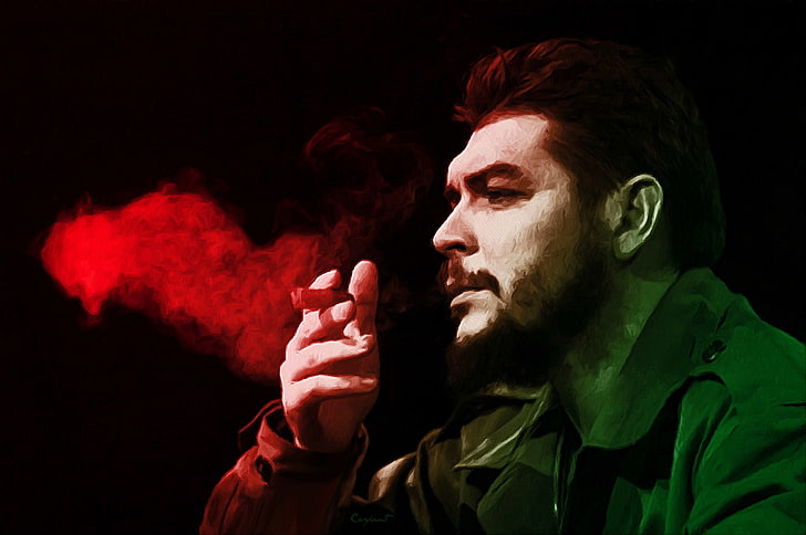 man smoking illustration, look, smoke, cigar, Che Guevara, revolutionary