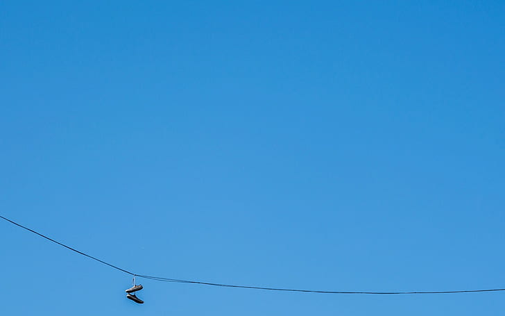 minimalism, blue background, ropes, shoes, clear sky, cyan