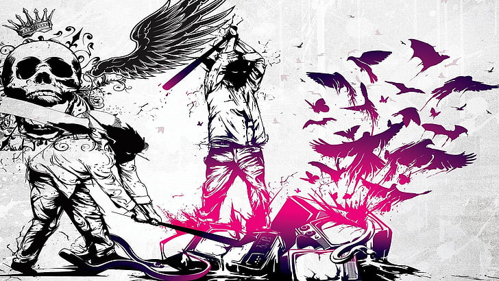 two men illustration, abstraction, style, patterns, Three Days Grace - Life Starts Now, HD wallpaper