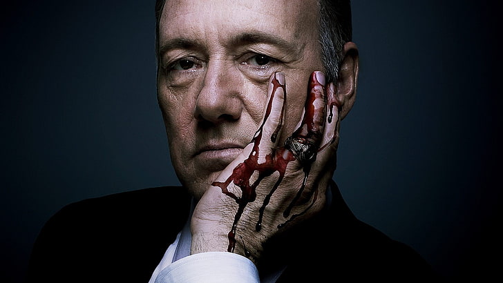 house of cards, one person, human body part, studio shot, blood