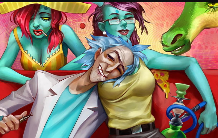 Rick and Morty, Rick Sanchez, cleavage, front view, multi colored, HD wallpaper