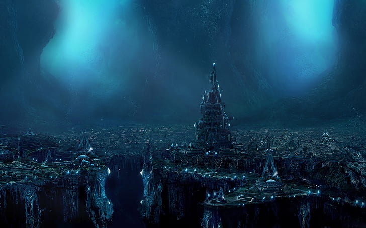 Sci Fi, City, Atlantis, Dark, Fantasy, Landscape, Underground, HD wallpaper