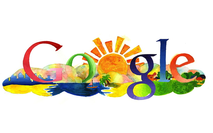 Google logo, search, summer, drawing, multi Colored, illustration, HD wallpaper