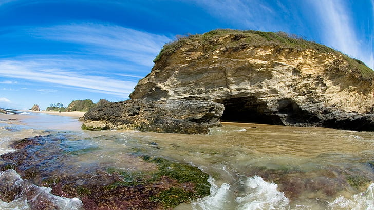Superb Beach Scenary, rocks, caves, 3d and abstract HD wallpaper