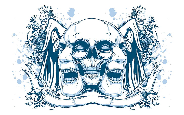 skull, psychedelic, face, artwork, HD wallpaper