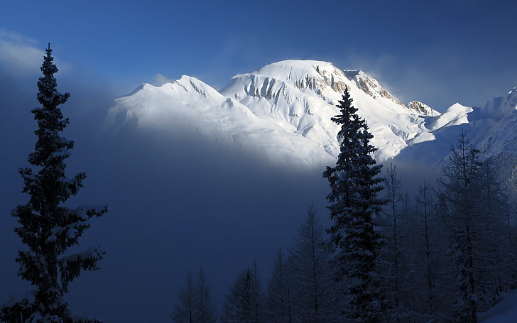 snow covered mountain, nature, landscape, winter, mountains, beauty in nature, HD wallpaper