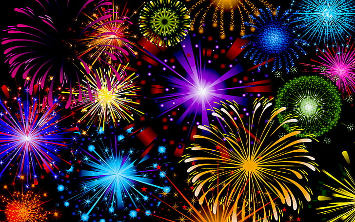 Celebration Fireworks In Red Blue Yellow And Green Color Wallpaper Hd For Mobile Phone Tablet And Pc 1920×1200