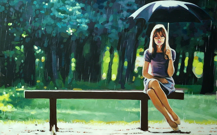 woman sitting on bench painting, women, model, brunette, long hair