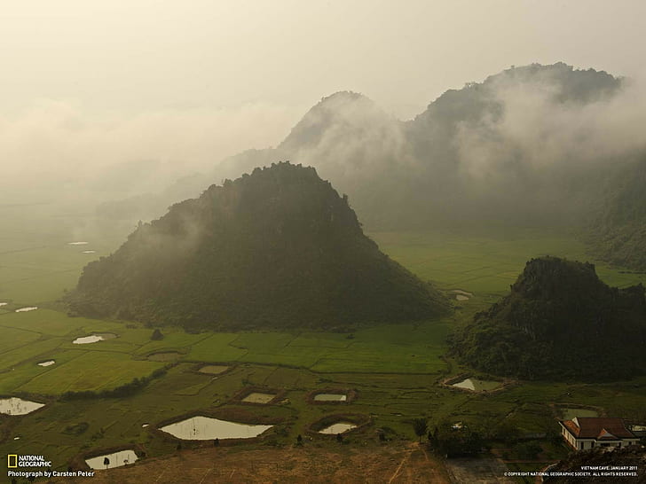 landscape, nature, National Geographic, Vietnam, mist, field