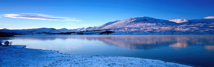 Glen Coe, river, winter, snow, mountains, Scotland, UK, HD wallpaper