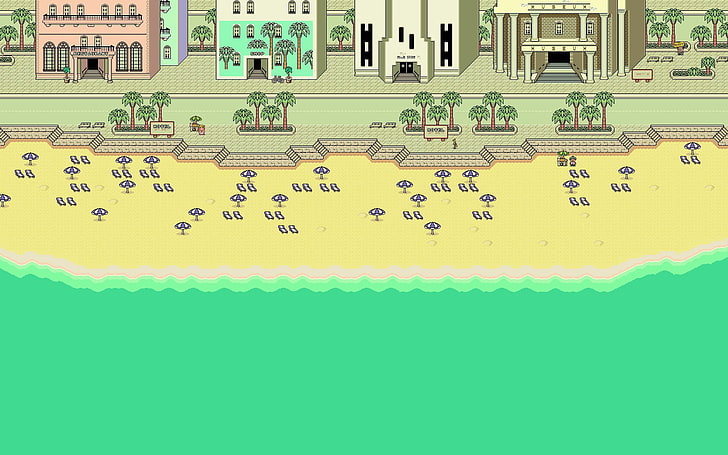 painting of beach, pixels, pixel art, Earthbound, no people, yellow, HD wallpaper