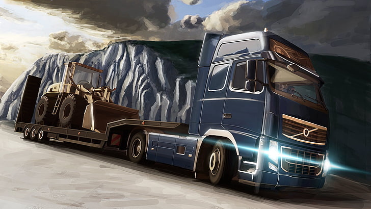blue freight truck, euro truck simulator, SCS Software, trucks