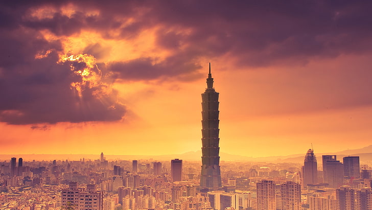 futuristic high rise building, tower, taipei, taiwan, china, sky
