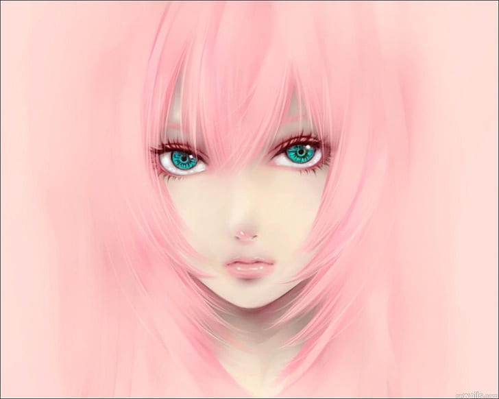 cartoons women pink blue eyes pink hair artwork drawings anime 1280x1024  People Pink hair HD Art