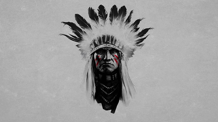 Native American digital wallpaper, Native Americans, feathers, HD wallpaper